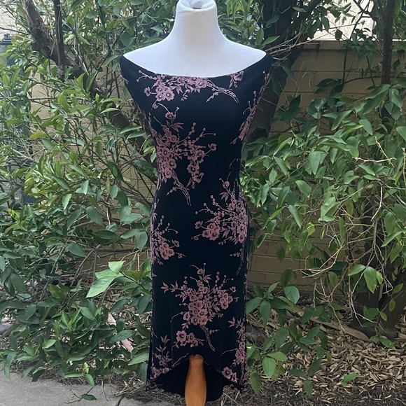 Charlotte Russe Black Floral Print Midi Dress Size M Crisscross Back - Picture 5 of 16